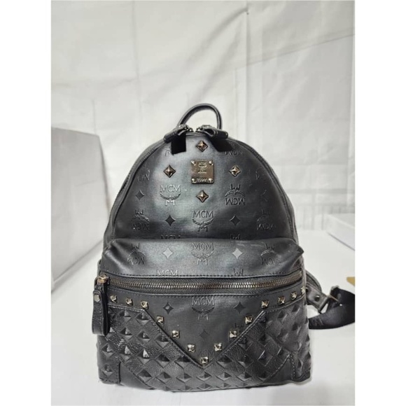 Authentic MCM PVC Monogram Studded Backpack Black - Picture 1 of 13